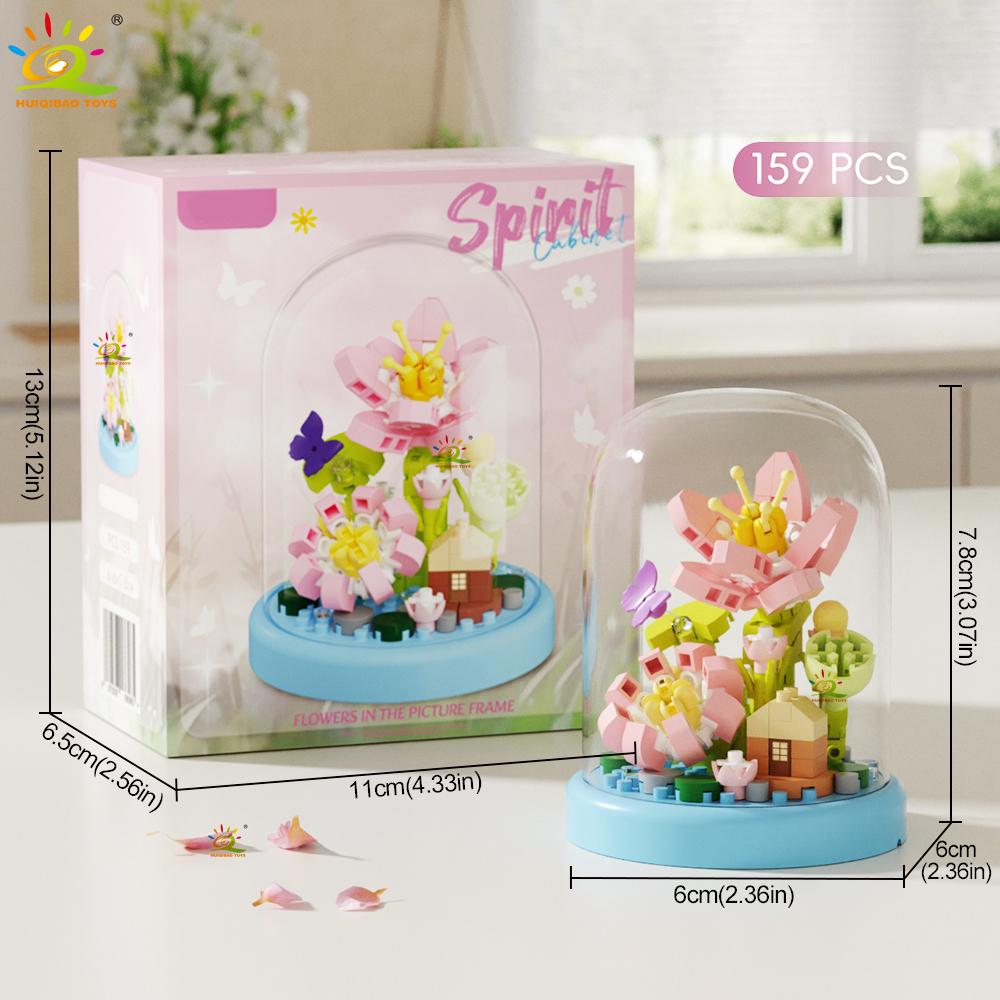 HUIQIBAO MOC Pudełko Ekspozycyjne na Kwiaty Mikro Klocki Budowlane DIY Mini Kwiatek Mini Diamentowy Model Klocki Zabawka dla Dzieci Dekoracja Biurka