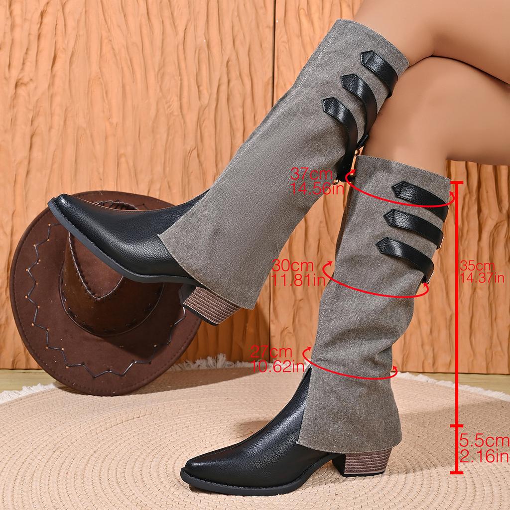 Outer size large size pointed thick heel trousers boots women's 0000 autumn new models belt buckle but knee boots knight women's boots