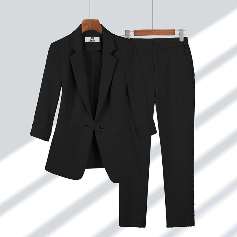 Summer Thin Jacket Blazer Casual Wide Leg Pants Two Piece Elegant Women's Pants Set Office Outfits Business Clothing
