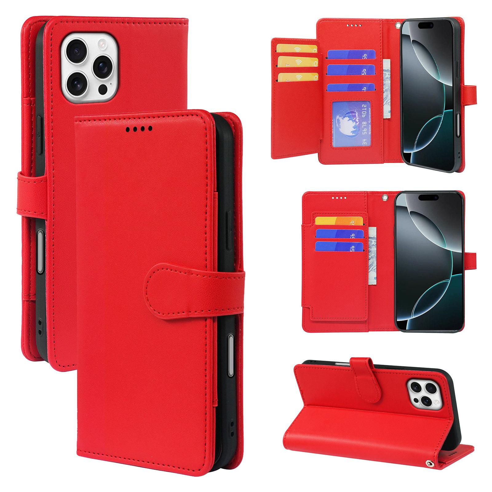 

Чохол для iPhone 16 Pro з 9 відділеннями для карток, PU шкіра, підставка, чохол для телефону Red