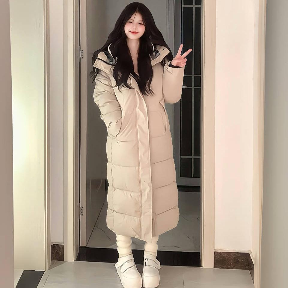 European and American new cotton-padded clothes for women's winter thickened hooded over the knee long cotton-padded clothes for couples cotton-padded