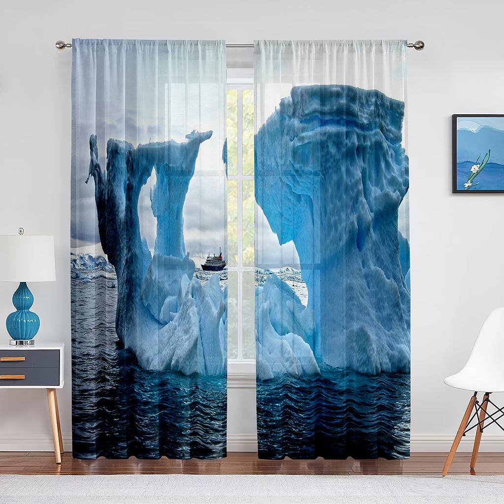 Schneeberg Eisberg Nördlicher Antarktischer See Chiffon Transparente Vorhänge für Wohnzimmer Schlafzimmer Dekor Fenster Voiles Tüllvorhang