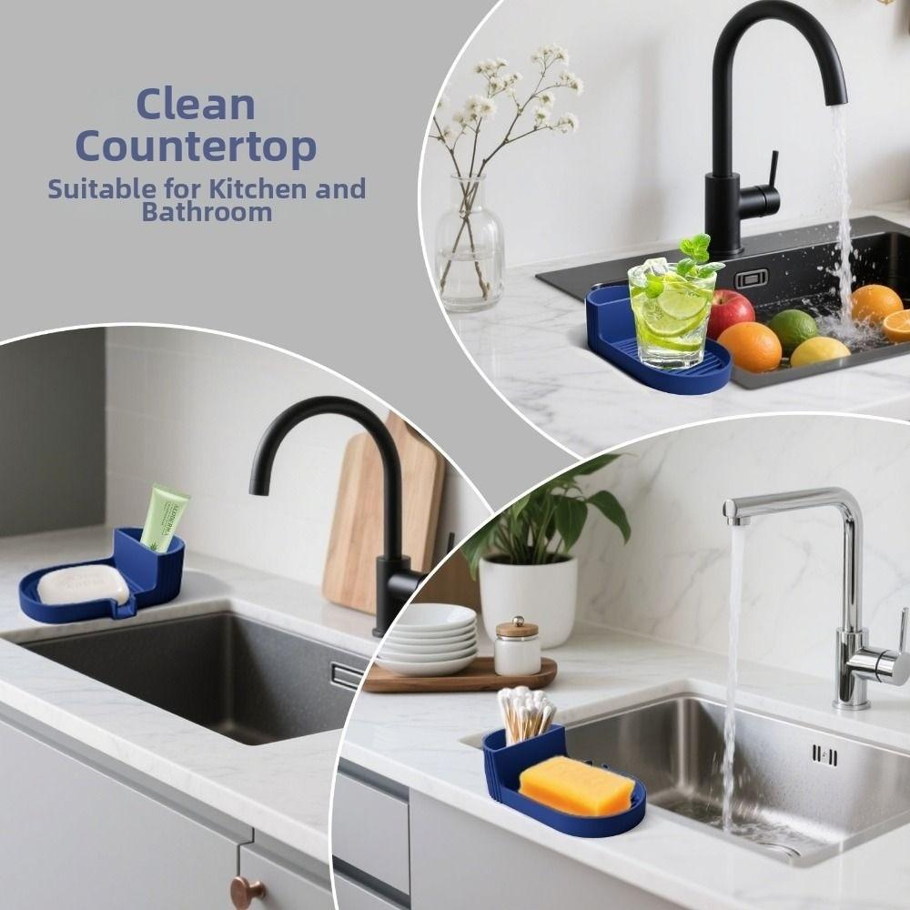 Portable Silicone Soap Dish Inclined Drain 2 In 1 Sponge Tray Drainable Soap Holder  Sink Area