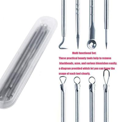 4 Piece Stainless Blackhead Remover Tool Set - Extractor Needle for Facial , Comedone Pusher, Home Kit