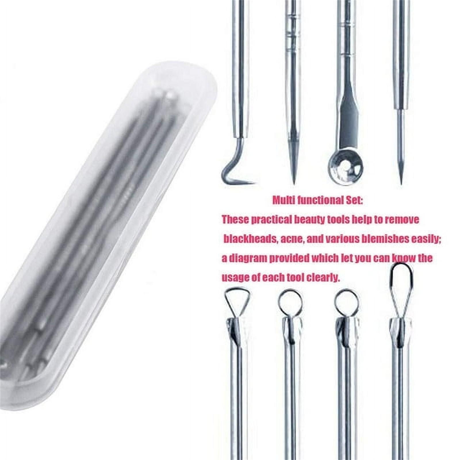 

4 Pieces Stainless Steel Blackhead Remover Tools Set with Protective Case Double Ended Acne Extractor Pimple Needle Loop Kit for Skin Care One Size білий