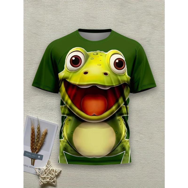 Cartoon Animal Frogs Pattern 3d Printed T-Shirts Casual Round Neck Short Sleeved Men's T-shirts