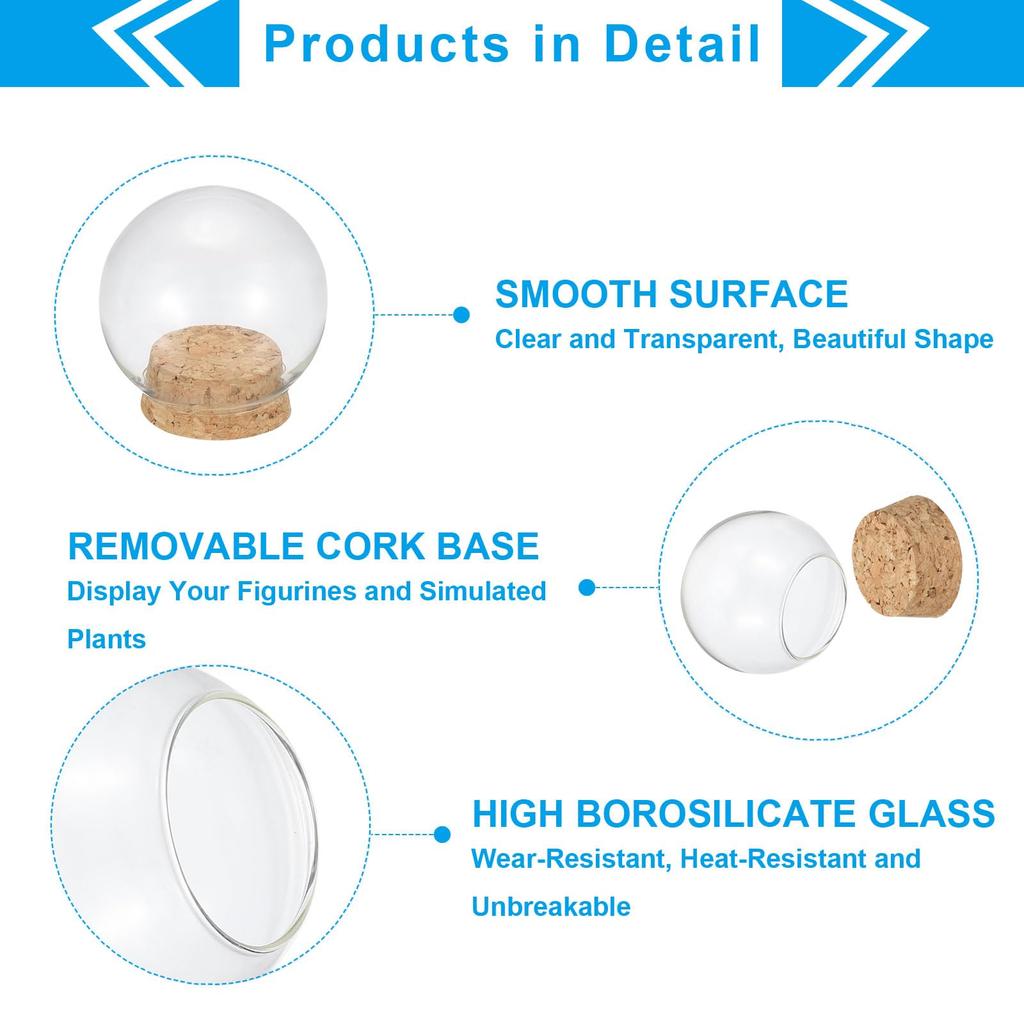 PATIKIL 6-Piece Round Cloche Glass Domes and Bell Jars with Cork Base for Display, 43 X 70 Mm