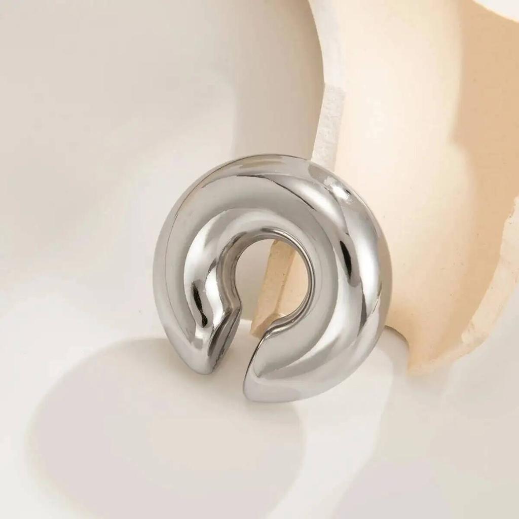 Ingemark Punk Vintage Chunky Geometric C Shape Ear Cuff Stainless Steel Metal Texture Thick Non Piercing Ear Clip Women Jewelry