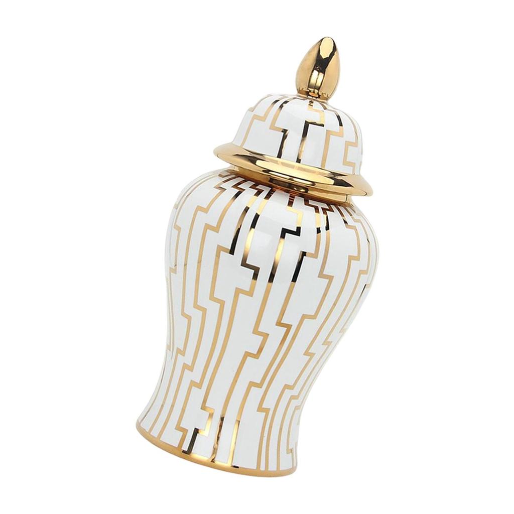 Ceramic Ginger Jar Temple Storage Desktop with Lid Flower Pot Vase for Decoration
