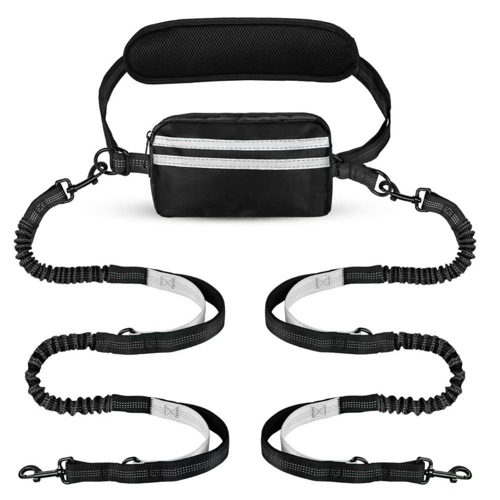 Reflective Strip Dog Running Waist Leash Retractable With Zipper Pouch Dong Walking Leash Adjustable Waist Belt Padded Handles