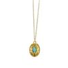 Retro Turquoise Inlaid Stainless Steel Necklace with Embossed Round Pendant for Women