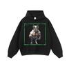 Mens Oversized Streetwear Hoodie With Dog Print Heavyweight Cotton Washed Vintage Style Loose Fit