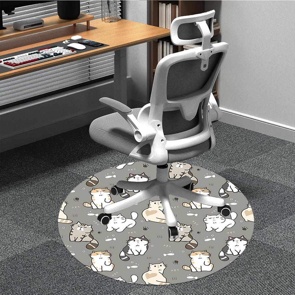 1pc Cats Fish Office Round Area Rug, Under Office Chairs Bedroom Living Room Home Decor, Room Deco