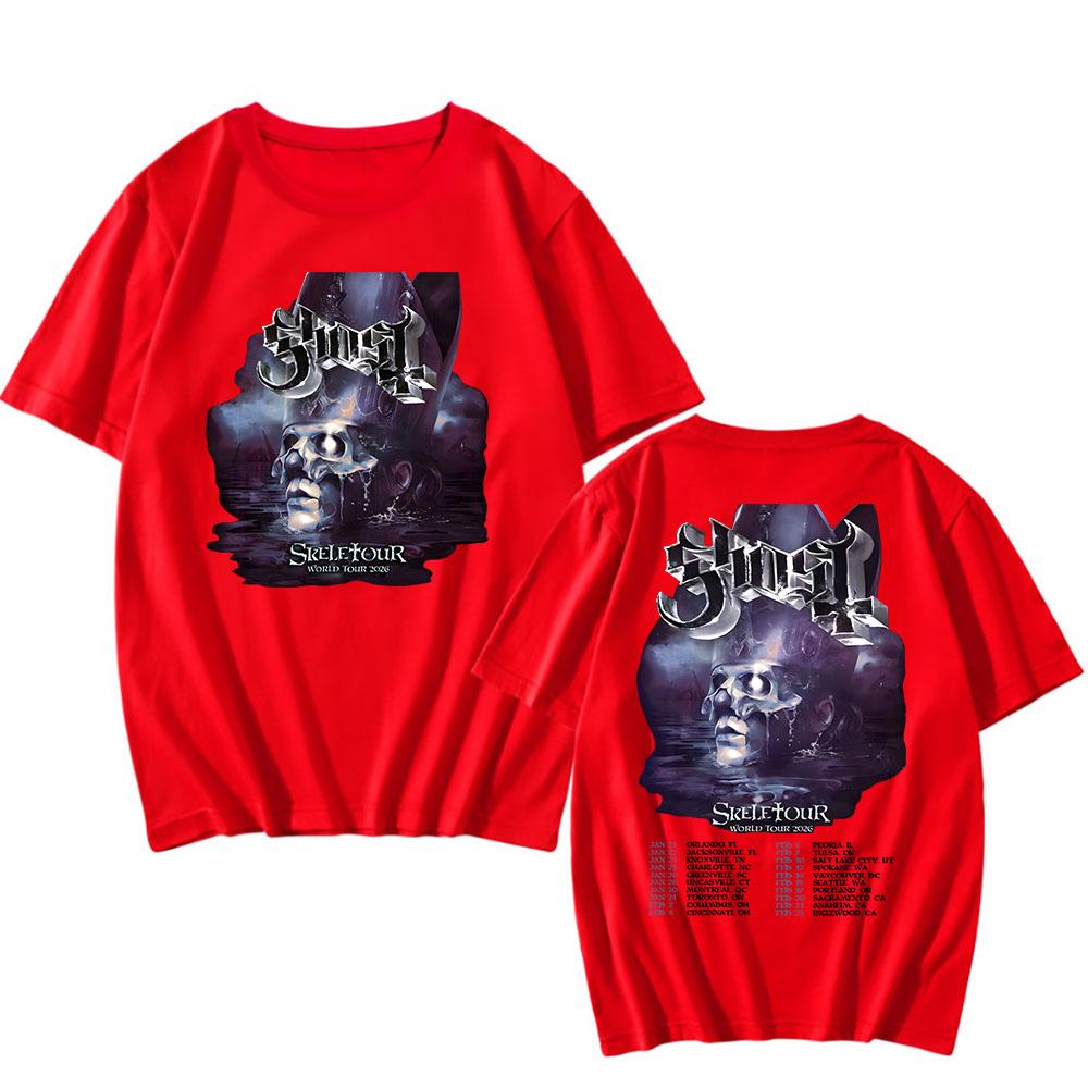Ghost Skeletour World Tour 2026 Koszulki Ameryka Północna Bawełna Krótki Rękaw Codzienna Męska Koszulka Unisex Streetwear Koszulki Zespołu Rockowego