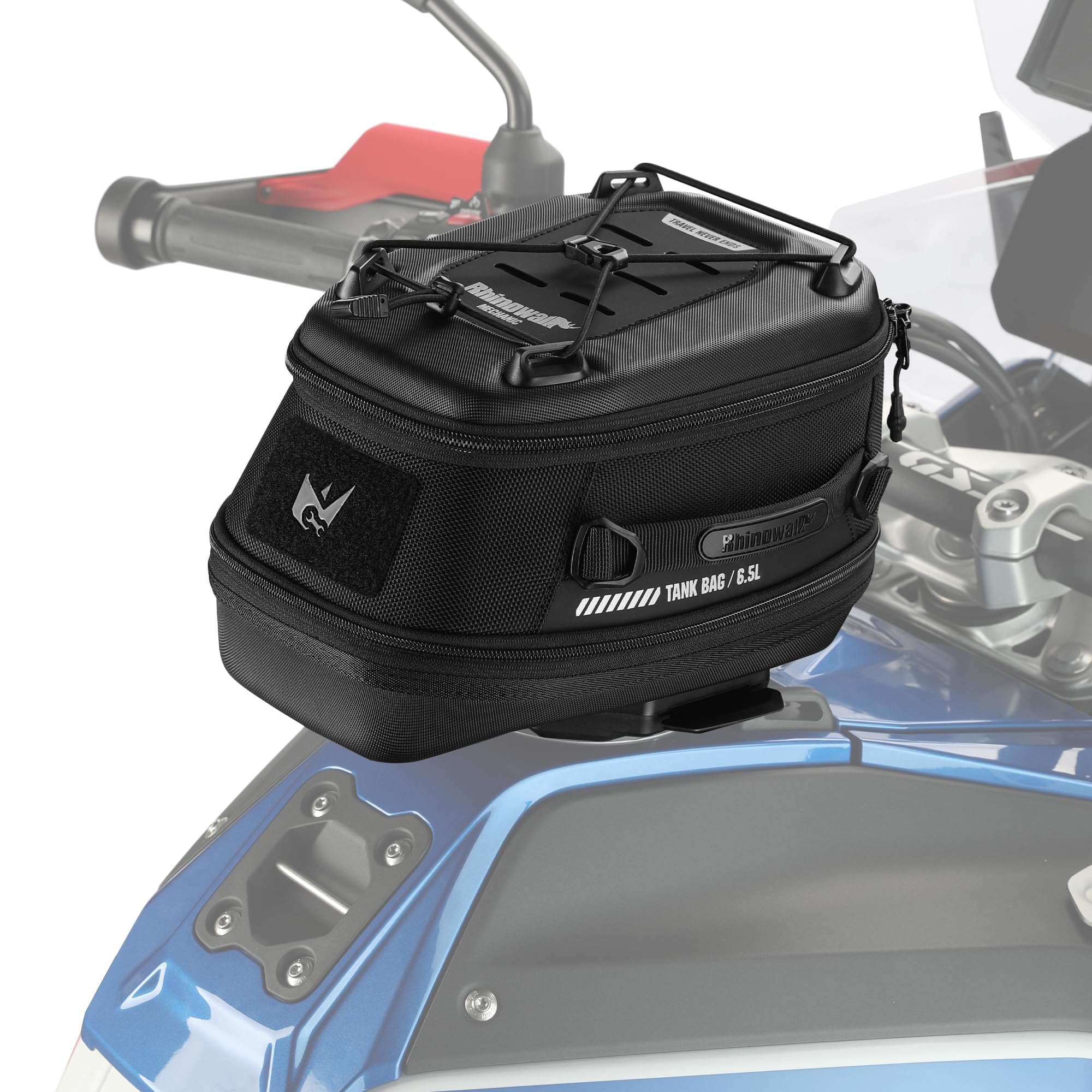 Rhinowalk Motorcycle Tank Bag, Waterproof, 5L-6.5L Capacity, Strong Magnetic Quick Release, Rainproof Cover, Compatible with Suzuki, Honda, Harley-Dav