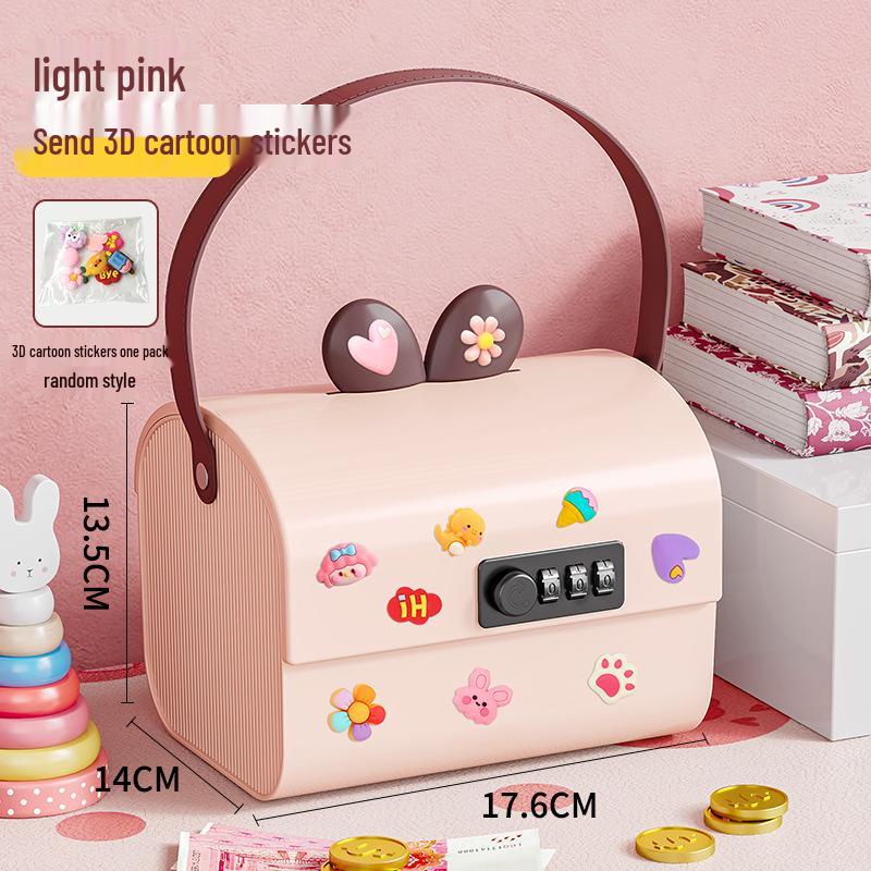 Children's Lockable Storage Box Piggy Bank with Stickers DIY - Cute Handheld Design