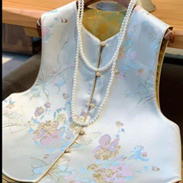 Mom s Spring Chinese Style Sleeveless Vest with Frog Buttons - Middle-Aged & Elderly Women s Tang Suit Jacket for Spring & Autumn S
