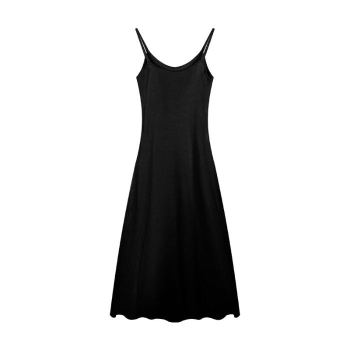 French Sexy Slim Fit and Thin Solid Color Suspender Dress, New Temperament Vacation A-shaped Dress, Versatile Long Dress