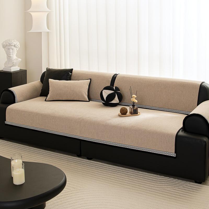 Simple Solid Color Sofa Cushion  New Four-Season Universal Straight Row Cloth Towel High-End Non-Slip Leather Sofa Seat Cushion
