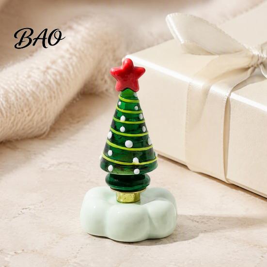 Decorative Tabletop Trees Handmade Glass Christmas Tree Ornament with Star Top And Colorful Bead Details, Sculptures Desktop Rotating Figurine