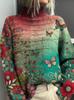New Christmas abstract print casual cape jacket cardigan thick needle sweater