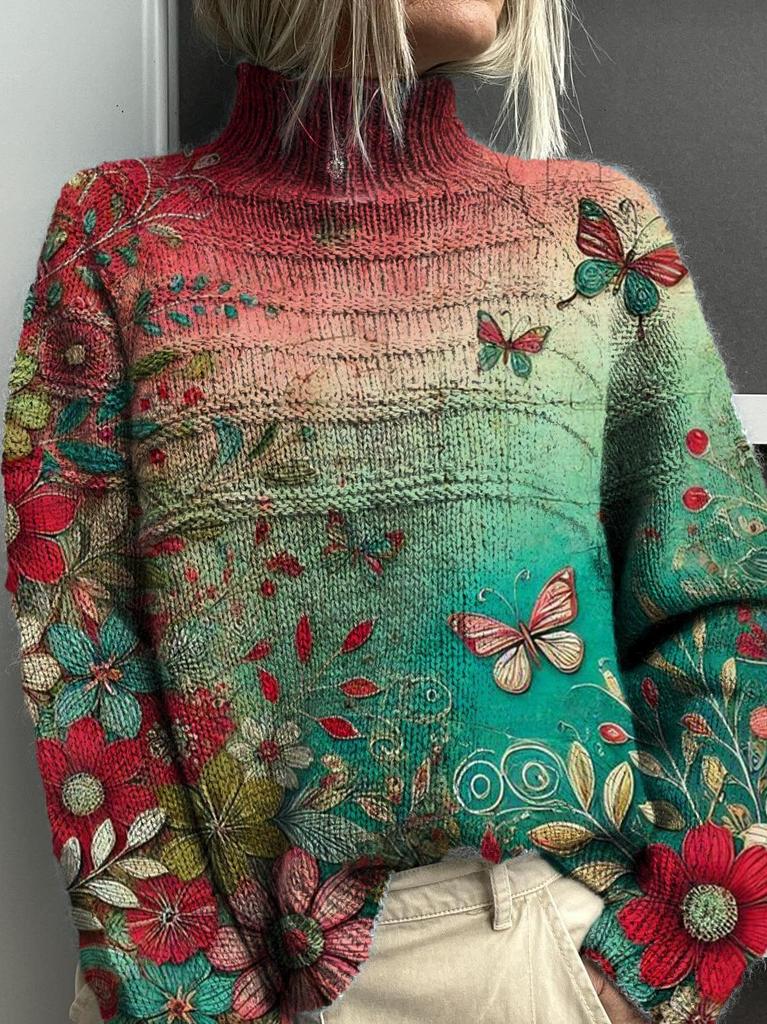 New Christmas abstract print casual cape jacket cardigan thick needle sweater
