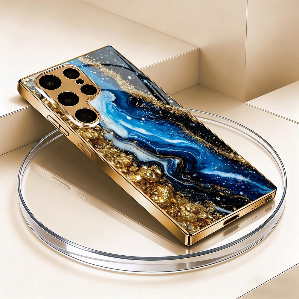 Sand Splicing Color Electroplated Glass Phone Case Suitable for Samsung Galaxy S26 S25 S24 S22 S21 S20 FE/Ultra/Plus Anti Drop