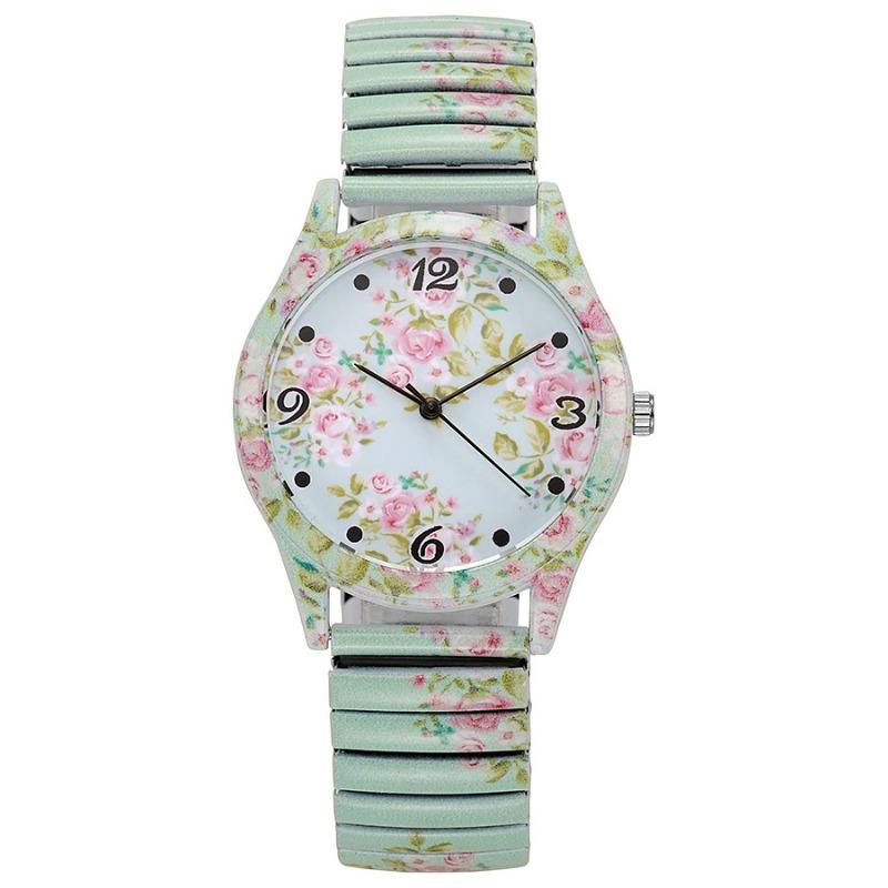 Montre Mode Couleur Imprimée Bracelet Élastique Montre Dame