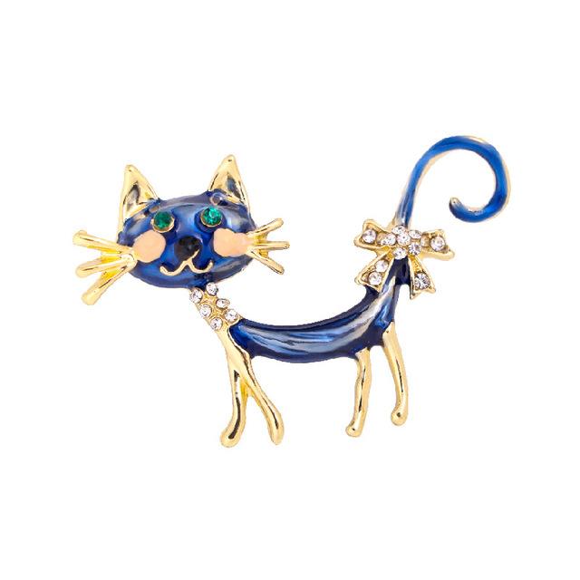3 Colors Creative Trendy Fashionable Cute Women Cat Crystalline Brooches Pins Girls Enamel Animal Badges Sweet Clothing Coat Jewelry PinFashion