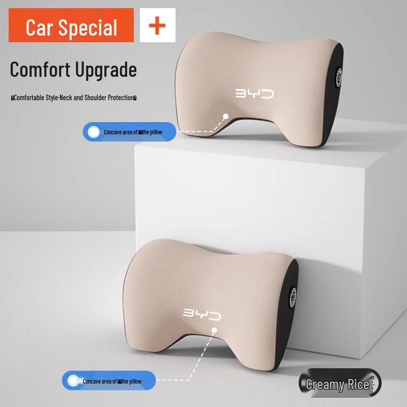 Příslušenství pro vozy BYD: Opěrky hlavy, Bederní opěrky, Polštářky a Chrániče krku pro modely Qin Plus, Song Pro, Seagull, Seal, Han.