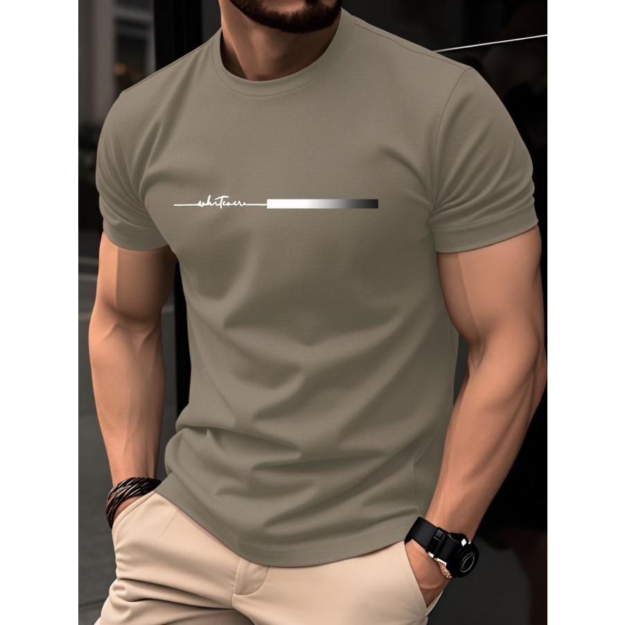 100% Baumwolle Herren T-Shirt, Sommer Kurzarm Slim Fit Rundhals Oberteil, Trendiges Lässiges Basishemd Einfaches Buchstaben-Print-Design