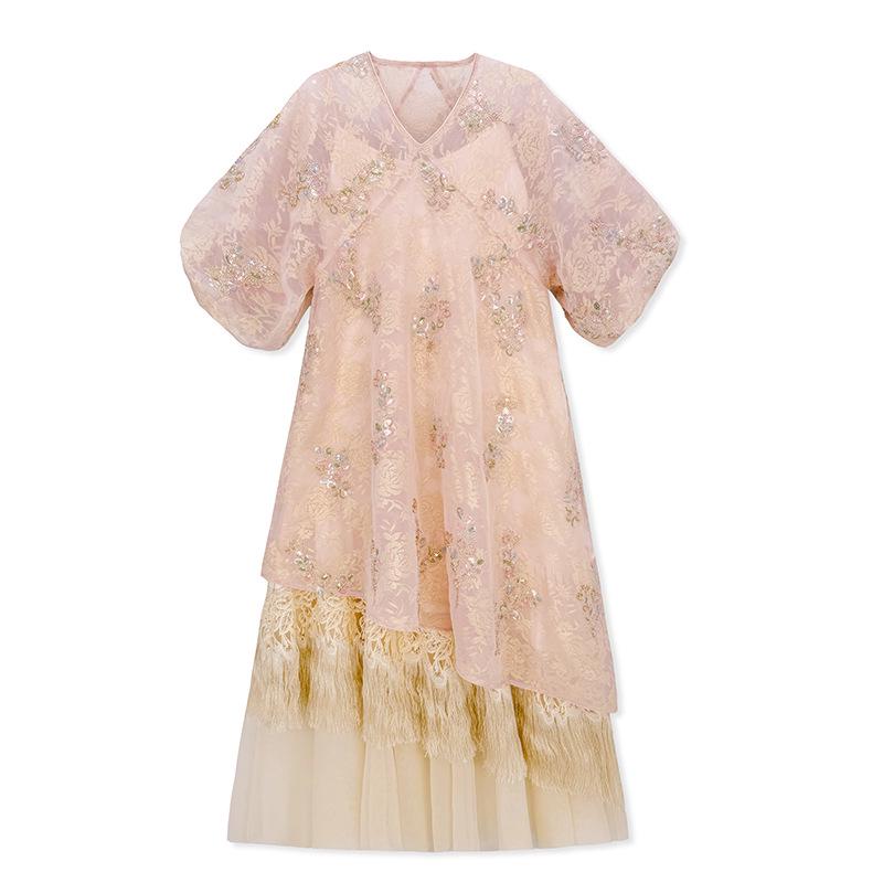 

Women s Chinese Floral Embroidery Two-Piece Dress Set – Summer 2026 National Style (P0207) Small розовый
