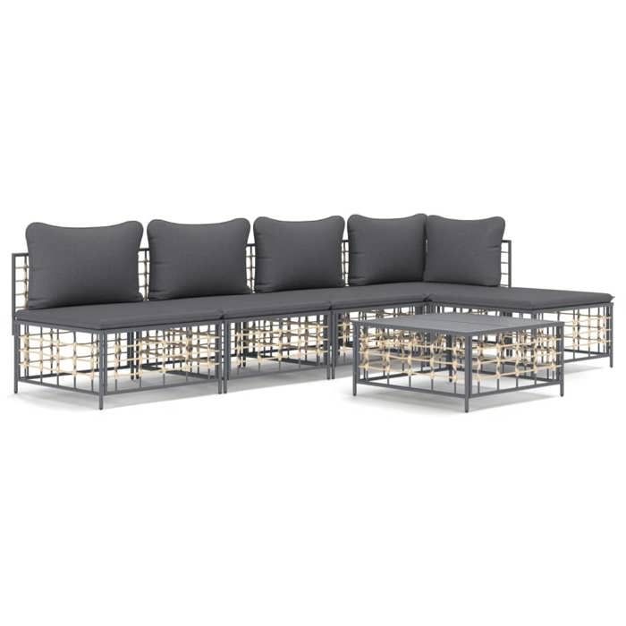 VidaXL Salon de jardin 6 pcs avec coussins anthracite résine tressée, ensemble de salon, ensemble de salon d'extérieur, 3186737