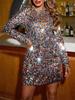 Black Sequin Deep V-Neck Puff Sleeve Slim Fit Mermaid Long Dress with Slit