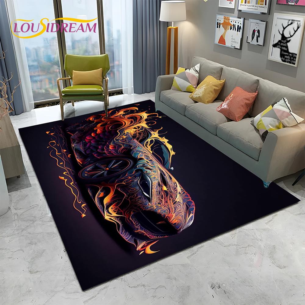 HD Concept Car 3D Future Sports Car Cartoon Carpet Rug for Home Living Room Bedroom Sofa Doormat Decor,kids Non-slip Floor Mat