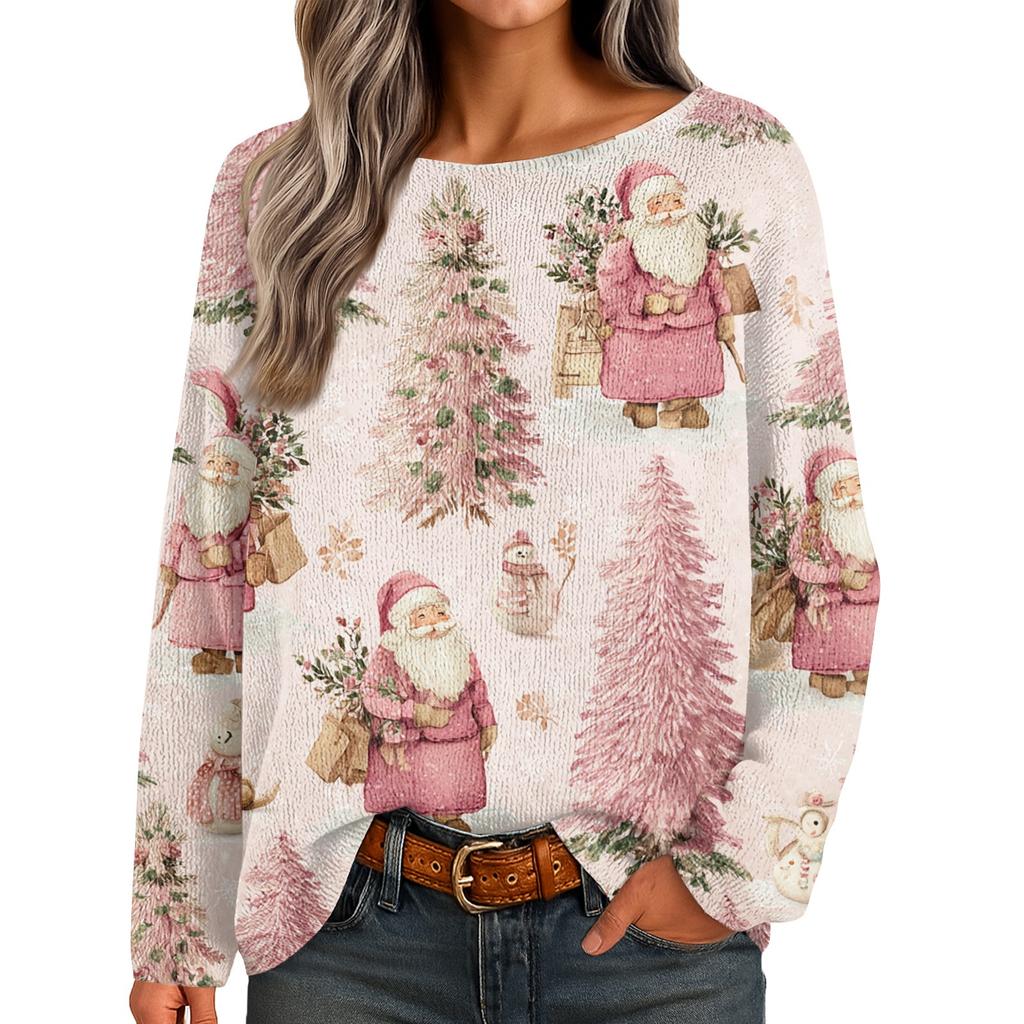 Womens  Fall Sweaters Long Sleeve Print Tops Pullover Sweaters Loose Dressy Casual Basic Clothes