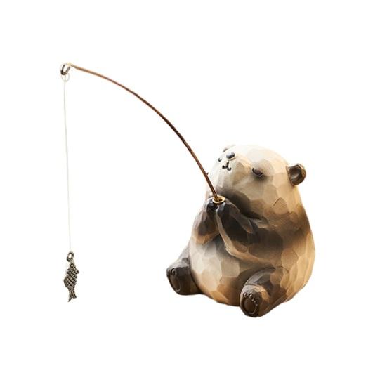 Bear Fishing Figurine Resin Animal Fishing Ornament Aquarium Car Dashboard Decoration Stress Relief Desk Office Decor