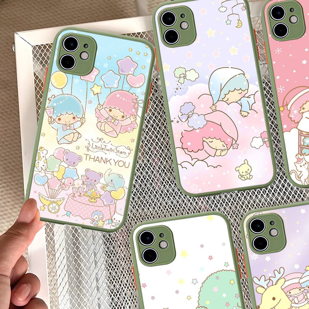 L-Little Twin Stars Phone Case For iPhone 13 12 X XS MAX Pro Max 16 15 11 14 Pro Max Shockproof Matte Cover