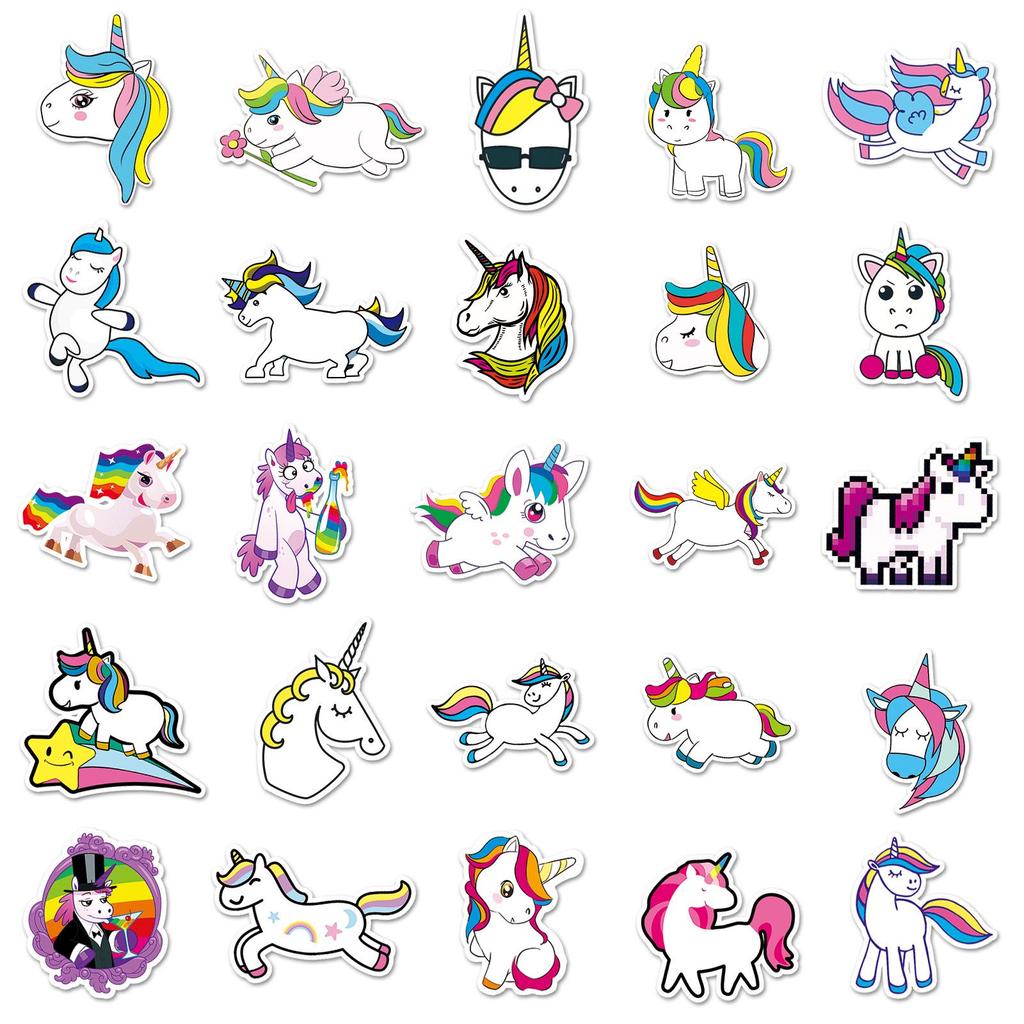 51-Pack Unicorn & Horse Rainbow Cartoon Graffiti Stickers - Waterproof for Laptops, Suitcases, and Cars.