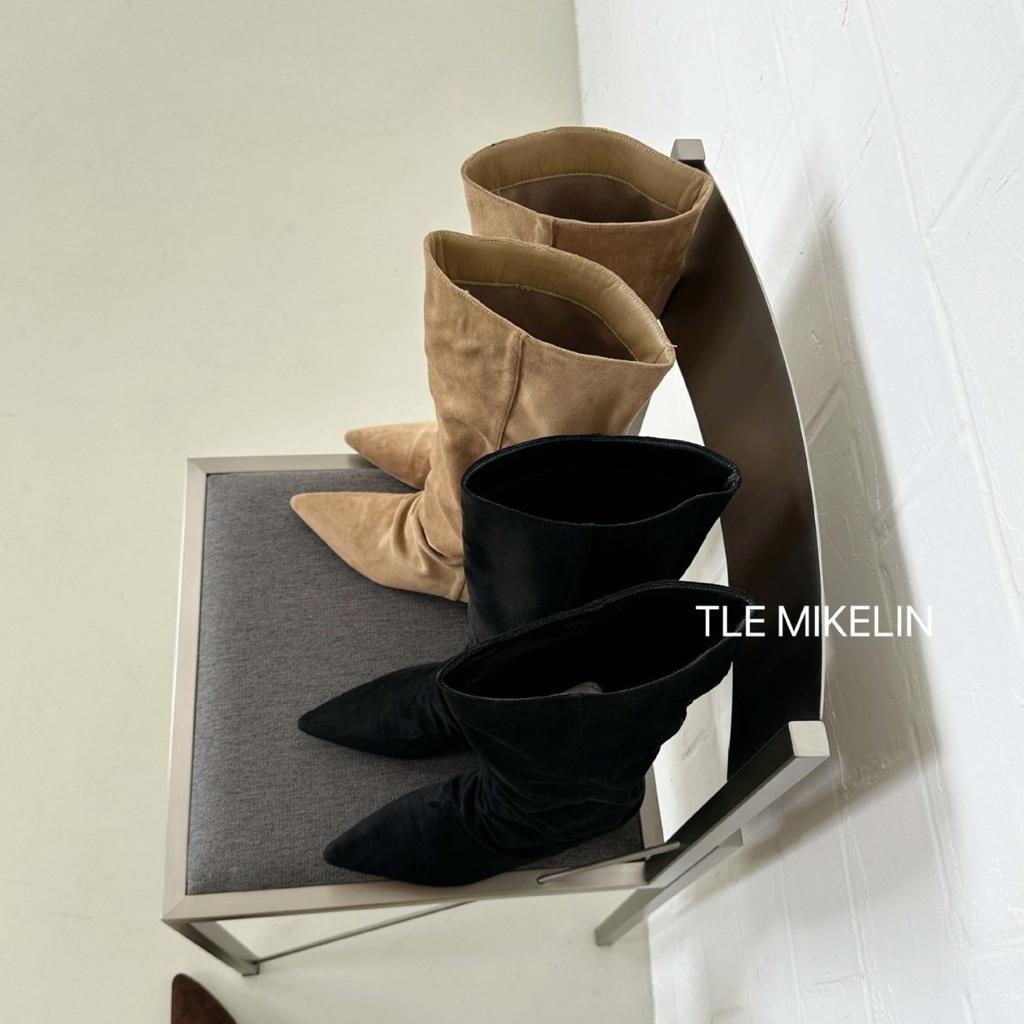 2025 Autumn and Winter New French Retro Matte Leather Pointed High Knight Boots Femininity Suede But Knee Boots