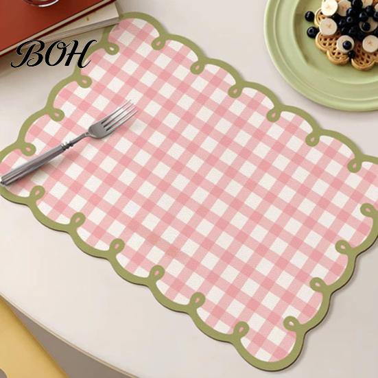 Plaid Placemat Diatomite with Wavy Edge, Heat Resistant Non-slip Table Mat Mat, Absorbent Quick Drying for Kitchen Counter