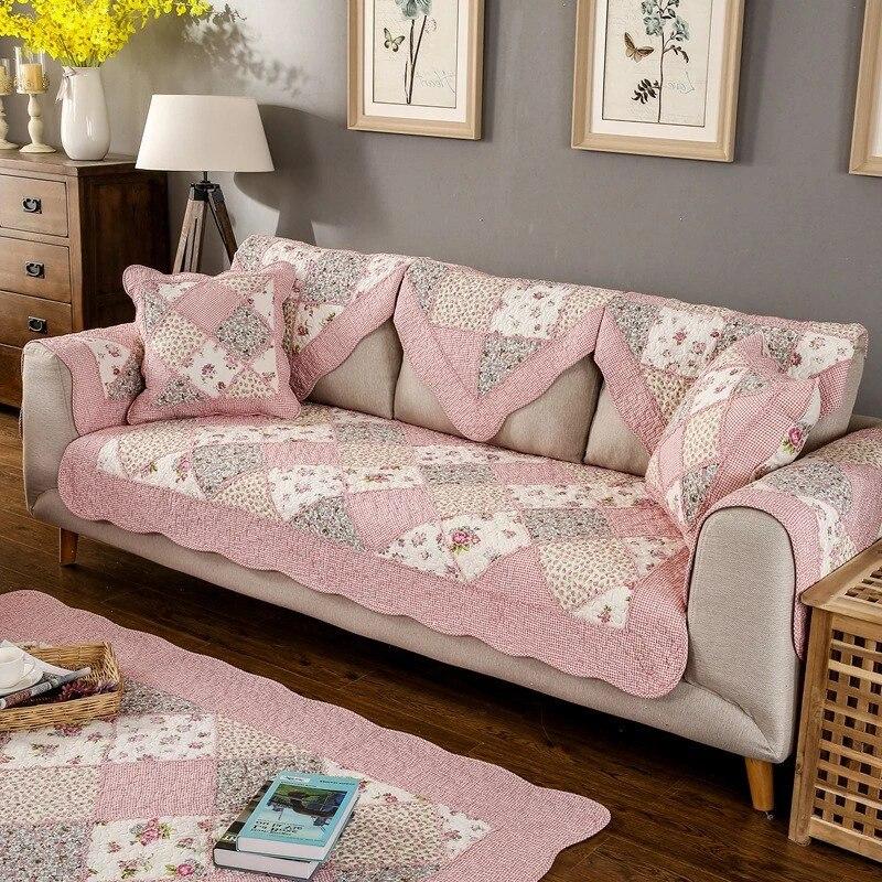Green Floral Sofa Covers Couch Pastoral Washed Cotton Plaid Fabric Corner Towel Pillow Slip Seat Cushion Recliner Chair Cover