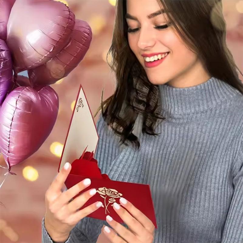 Valentine'S Pop-Up Day 3D Greeting Card Rose Card For Anniversaries Mother'S Day Weddings Women Gifts Youngsters With Envelope