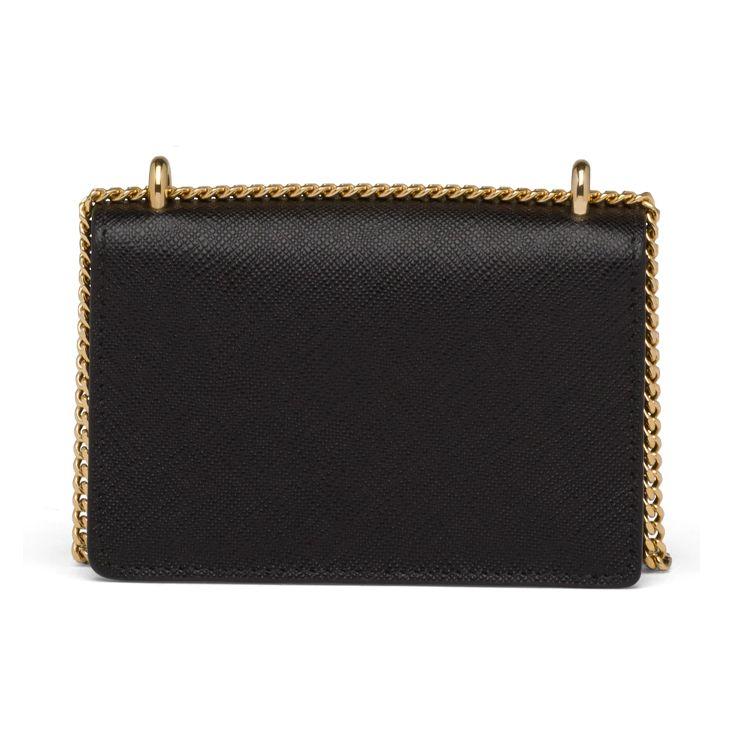 Prada Cartera Porta Tarjetas de Cuero Saffiano con Cadena Cartera para Mujer Negra 1MR017_QWA_F0002