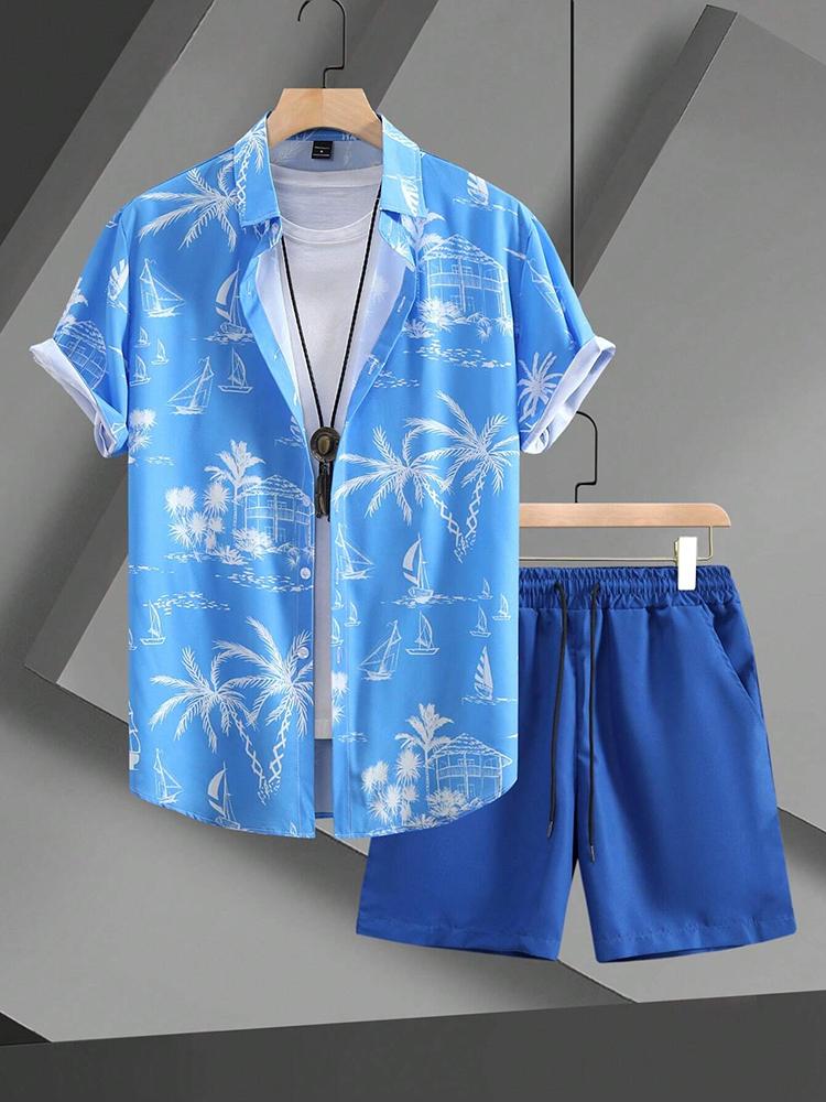 Hawaiian Coconut 3D Printed Men's Clothing Shirt Summer Short-sleeved Top Beach Shorts Two-piece Casual Vacation Casual Sets