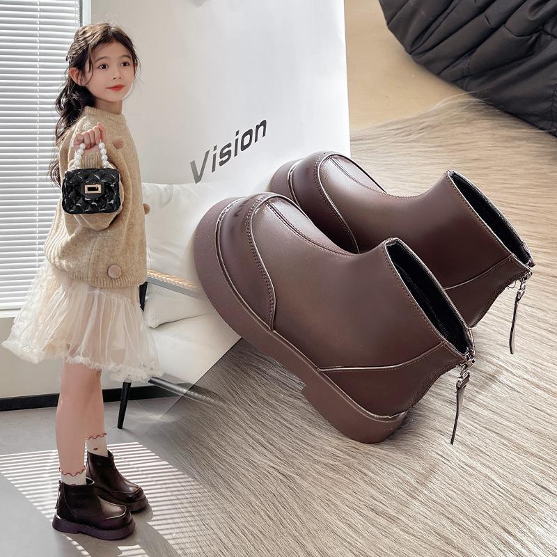 [Girls Martin Boots Children Leather Boots Winter Warm Boots Soft Sole Casual Fashion Short Boots for Girls]