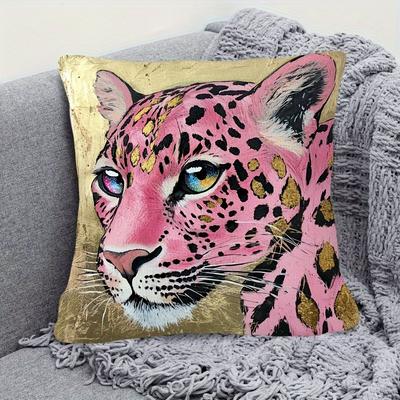 2D Flat- Pink Gold Leopard Print Throw Pillow Cover Machine Washable Decor For Living Room Bedroom