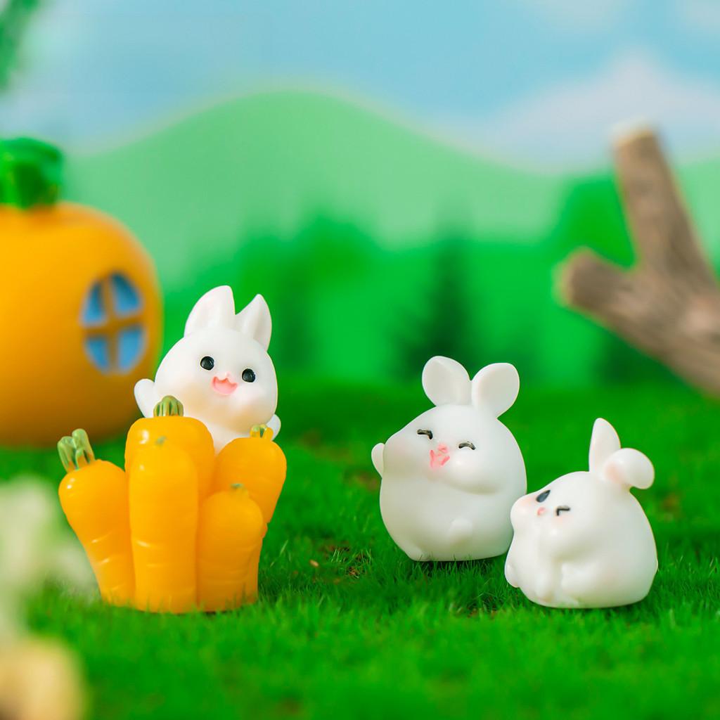 Charming Resin Craft Mini Fat Bunny Animal Tabletop Ornaments Cartoon Style