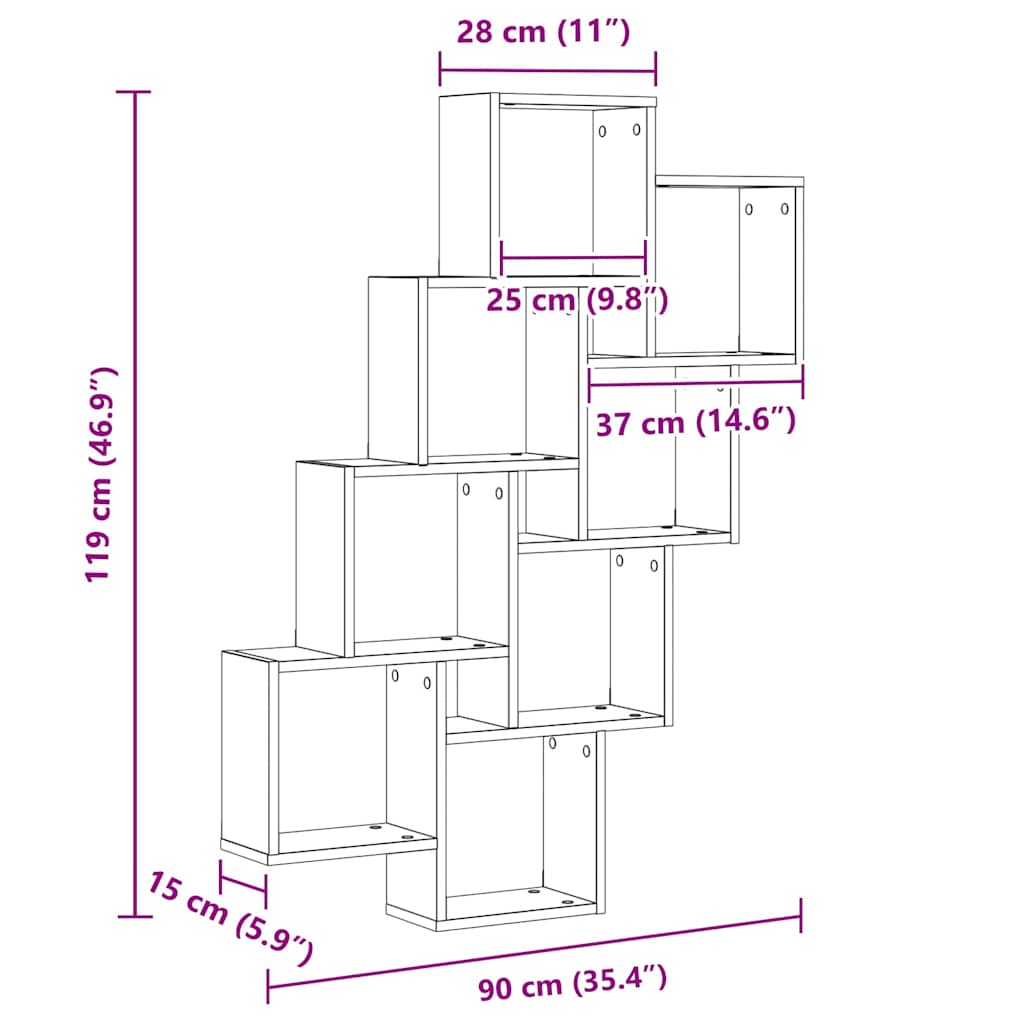 Wall Shelf Black Oak Look 90 x 15 x 119.5 cm Engineered Wood
