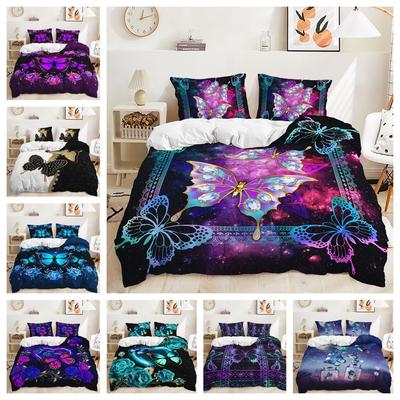 Bettbezug Schwarz Lila Traum Schmetterling Bettwäsche Digitaldruck Dreiteiliges Set